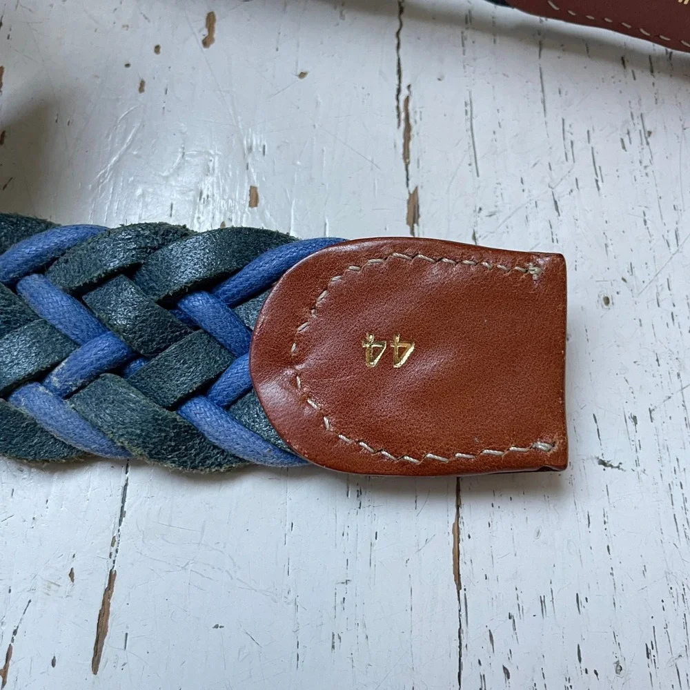 Tuttle Mens Braided Leather Textile Two Tone Blue Made in Italy Size 44 Golf